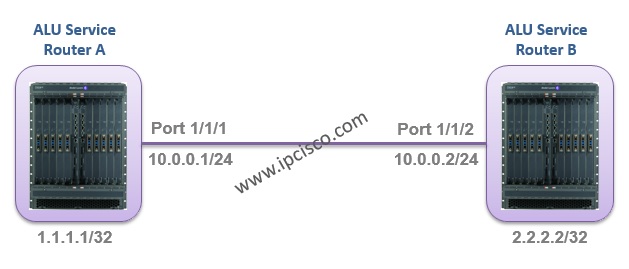 LDP configuration example topology, Nokia Service Routers, SR 7750